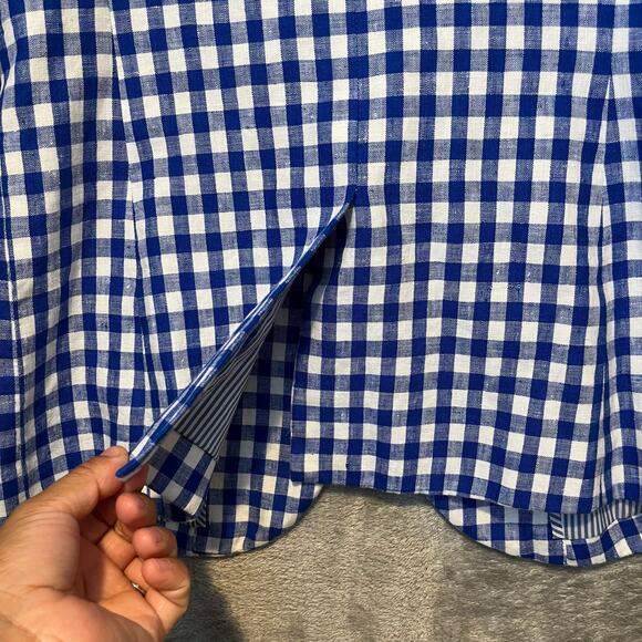 J Crew 100% Linen Campbell Blazer Jacket Blue White Gingham Check Size 00 #E9060 - Picture 5 of 6